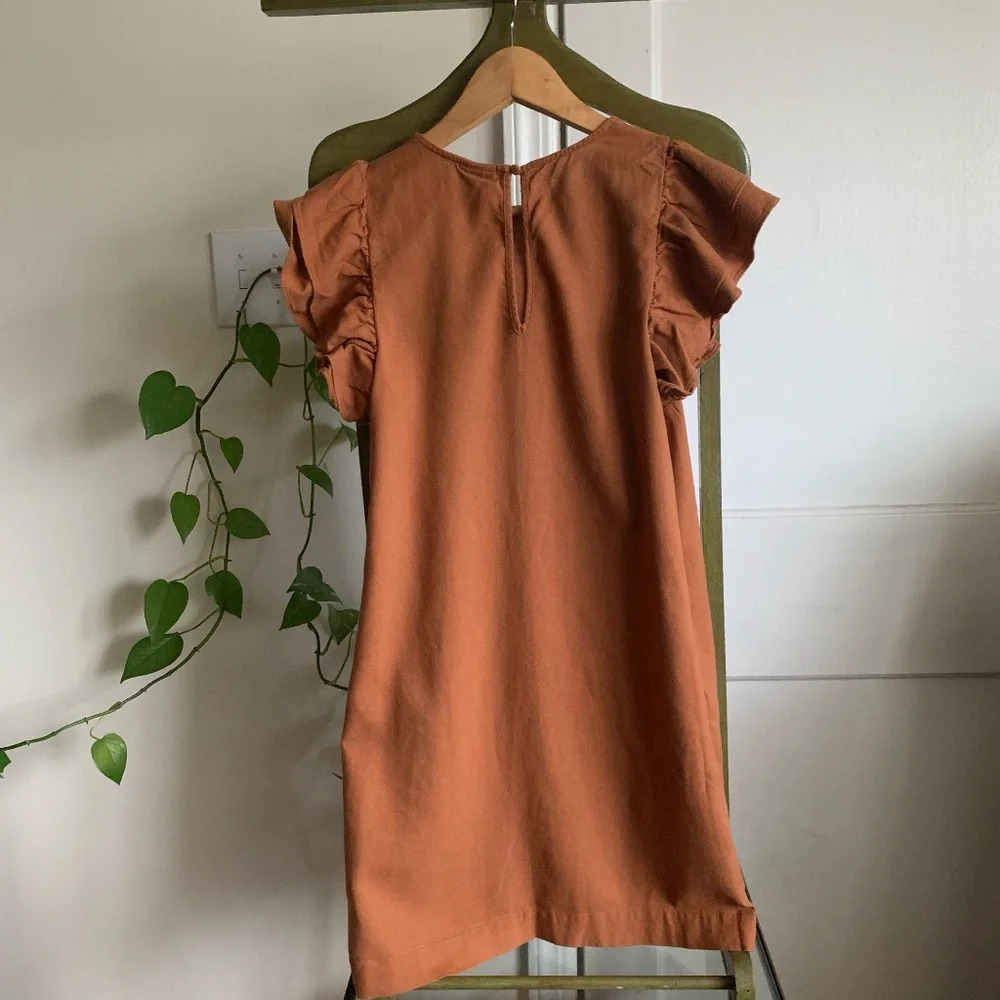 A New Day Rust Ruffle Sleeve Knee Length Linen Sheath Dress Size XS - Picture 4 of 10